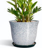 Ceramic Planter - 10 Inch Plant Pot for Indoor Outdoor, Round Planter with Drainage Hole and Plant Tray, Large Decorative Planters, Modern Flower Pot, Home Room Decor, Gardening Gift, Green