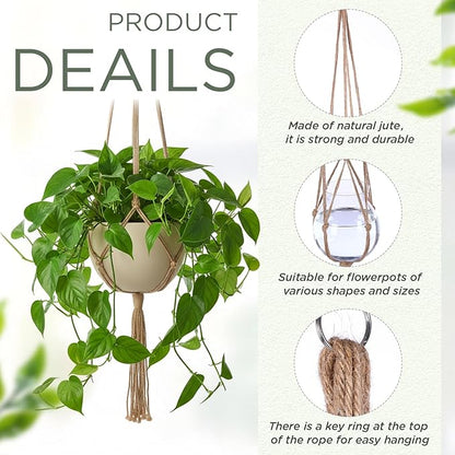 EBOOT 2 Pack 33 Inch Large Macrame Plant Hanger Rope to Hang Flower Pot Plant Holder for Indoor Outdoor Decorations, 4 Legs (Linen Color)