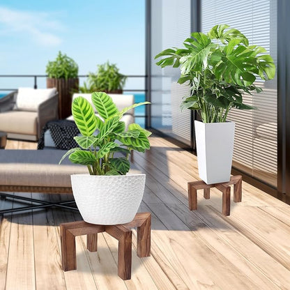 Plant Stand, Indoor/Outdoor Wood Plant Holder, Single Flower Pot Stand, Sturdy Planter Stands(Walnut, Fit 5-12 Inch Pots)