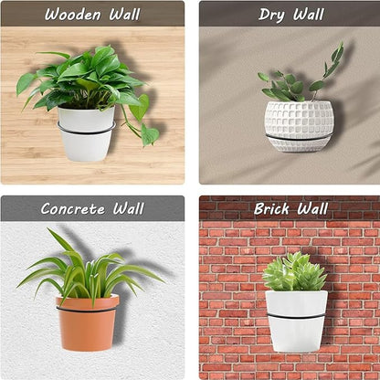 6 Pack 4 inch Flower Pot Holder Ring, Flower Pot Holder Ring Wall Mounted Set Wall Mounted Metal Planter Hanger Matte Black Hanging Plant Holders