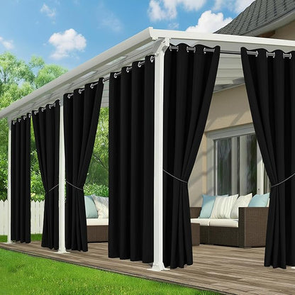 Black Outdoor Curtains for Patio Waterproof - 6 Panels Privacy Weatherproof Outside Curtains with Grommets for Pergola, Gazebo, Porch, Cabana, Balcony, 54 x 84 Inch