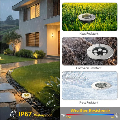 JESLED Outdoor Landscape Lights, 6W LED In Ground Well Lights, 12V 24V 3000K Warm White, IP67 Waterproof Low Voltage Landscaping Spotlight for Driveway Deck Step Yard Fence Garden Pathway (6 Pack)