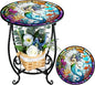 Outdoor Side Table Round Small Mosaic Patio Accent Indoor End Plant Coffee Tea Table for Yard Patio Porch Garden Living Room, Bedroom(Mermaid Style,14 Inch)