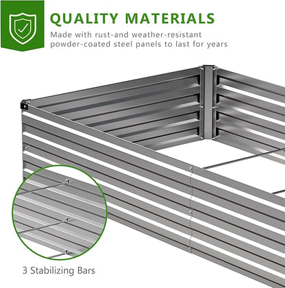 2PCS 6x3x1ft Galvanized Raised Garden Bed Kit,Metal Planter Box for Vegetables,Flowers,Herbs Durable Rust-Resistant Patio Gardening Beds,Silver