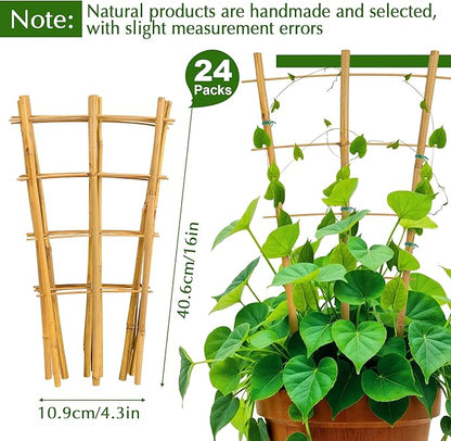 Bamboo Trellis, 24pack 16 Inch Small Plant Wood Bamboo Trellis for Climbing Plants Indoor Potted Plants