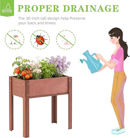 Raised Garden Bed with Legs, 31x16x31'', Outdoor Wood Elevated Planter Box, Thick Legs, w/Liner
