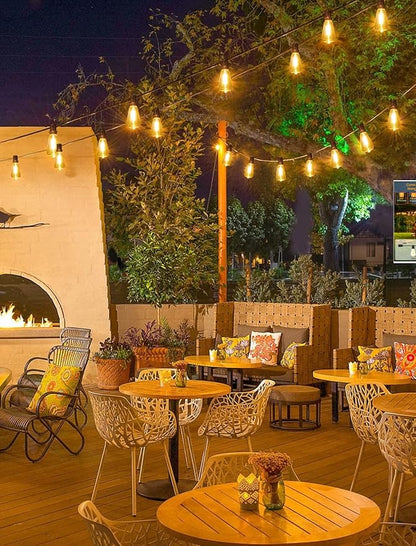 50FT(2x25FT) Outdoor String Lights, Patio Lights with 20+2 LED Dimmable Waterproof ST38 Vintage Bulbs for Backyard Bistro Cafe Deck, Black
