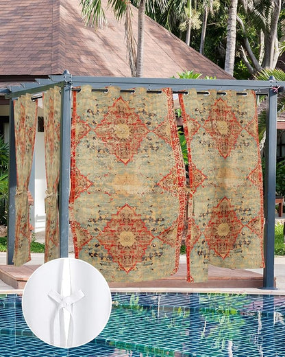 Boho Outdoor Curtains for Patio Waterproof, Grommet Privacy Curtain Drapes Weatherproof Outside Curtains for Porch GazeboPergola Cabana 2 Panel 54x108inch Rustic Bohemian Floral Tribal Orange