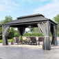 Aoxun 12'x16' Hardtop Gazebo, Aluminum Frame Canopy with Double Galvanized Steel Roof, Outdoor Metal Pavilion with Netting Curtains and 20 inch Ceiling Fans with Lights for Backyard, Patio and Deck