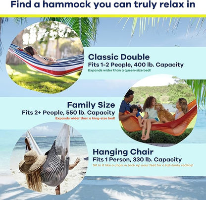 Handwoven Hammock by Yellow Leaf Hammocks - Family Size, Fits 2+ PPL, 550lb max - Weathersafe, Super Strong, Easy to Hang, Ultra Soft, Artisan Made - Color: Natural Khaki