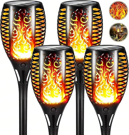 4 Pack Outdoor Solar Flame Light,Solar Lights Outdoor for Garden Decorations with Flickering Flame,IP65 Waterproof Solar Powered Yard Lights Torch Light for Lawn Patio Pathway (Warm White)