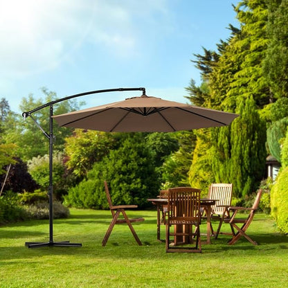 Backyard Expressions 10FT Cantilever Patio Umbrella – Outdoor Offset Hanging Umbrella with Smooth Crank, Tilt Adjustment & UV Protection – Heavy-Duty Steel Frame (Base Not Included)