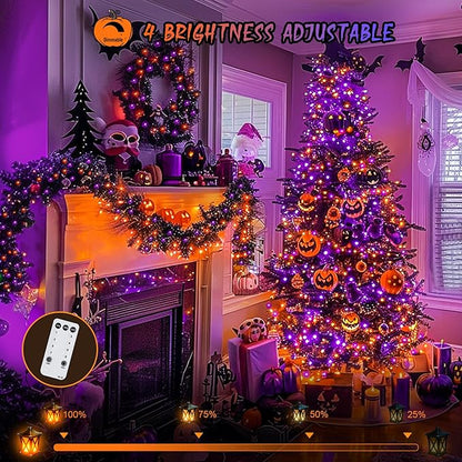 String Lights, 600 LED Orange and Purple with 8 Modes for Halloween
