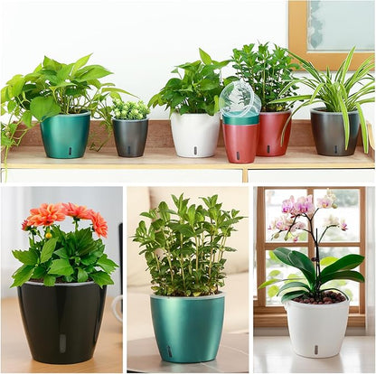 Self-Watering Pots for Indoor Plants, 12-Pack 5'' Self Watering Planter with Drainage Holes, Small African Violet Pots with Water Indicator, Clear Wick Pot, White