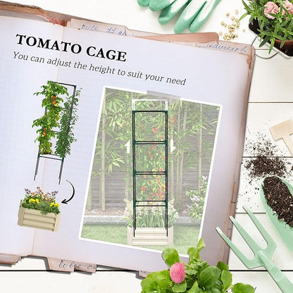 Outsunny Galvanized Raised Garden Bed, 73.5" Tall Outdoor Planter Box with Trellis Tomato Cage and Open Bottom for Climbing Vines, Vegetables, Flowers in Backyard, Garden, Patio, Cream