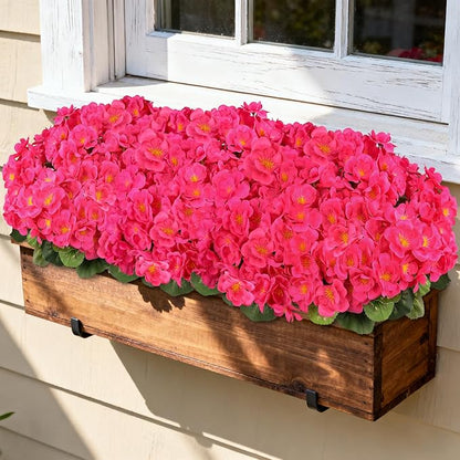 Artificial Geraniums Flowers for Outdoors, 6 Bundles Realistic Silk Fake Geranium, No Fade Faux Plants for Hanging Baskets, Window Boxes, Planters - Porch, Patio, Garden Decor(Rosy)