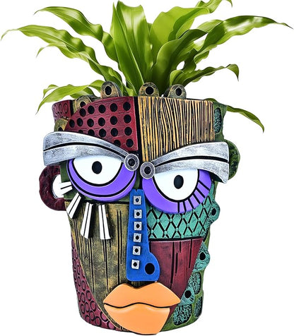 Abstract Face Planter Pots for Plants,Hand-Painted Colorful Flower Pots with Drainage, Indoor Outdoor Garden Decor Gift(Classic,Large)