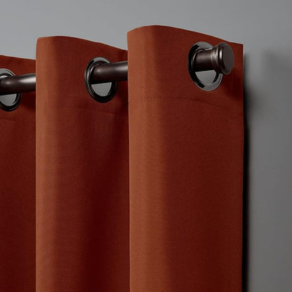 NICOLE MILLER NEW YORK Canvas Indoor/Outdoor Grommet Top Curtain Panel Pair, 54"x96", Orange Marmalade