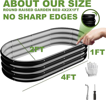 2Pcs 4X2X1ft Oval Raised Garden Bed Kit,Galvanized Raised Garden Beds Outdoor, Metal Planter Box Steel Kit Flower Herb,Vegetables..Black
