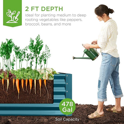 Best Choice Products 8x4x2ft Outdoor Metal Raised Garden Bed, Deep Root Planter Box for Vegetables, Herbs & Flowers, 478-Gallon Capacity, 100% Non Toxic Materials - Peacock Blue