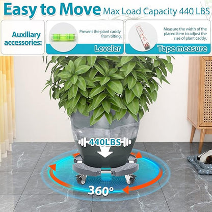 VANCASTLE Plant Caddy Plant Stand with Wheels, Heavy Duty Plant Roller Base 15-22 Inch Adjustable，Palnt Wheel Base 440 LBS, Large Potted Planter Cart Dolly for Flower Mover, Gray, 1 Pack