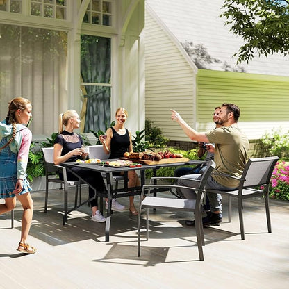 Outsunny Rectangle Outdoor Dining Table for 6 People, Steel Rectangular Patio Table with Umbrella Hole, Steel Frame for Garden, Balcony, Black