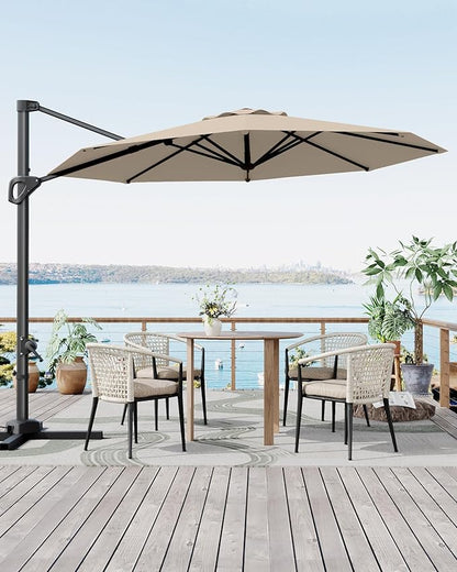 GarveeLife 10FT Patio Umbrella Outdoor Large Cantilever Umbrella Market Sun Shade Windproof Offset Umbrella with 360-Degree Rotation for Garden Deck Pool Patio, Tan