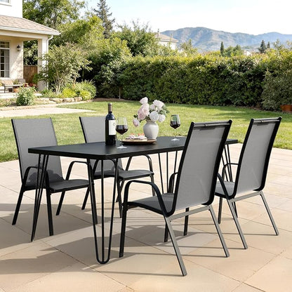 JEAREY Patio Dining Chairs Set of 4, Outdoor Stackable Dining Furniture Set, All Weather Dining Set for Lawn, Garden, Backyard, Poolside, Deep Gray