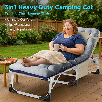 ABORON Heavy Duty Tanning Chair, Outdoor 5-Position Folding Chaise Lounge Chair with Pad, Portable Beach Lounge Chair for Outdoor Sunbathing Patio Pool Lawn Deck Poolside