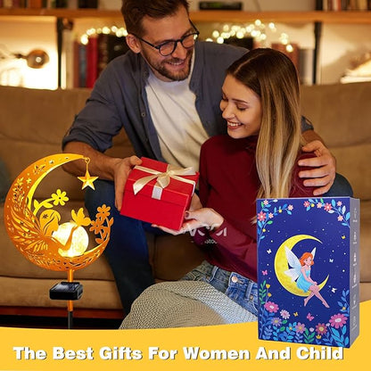 YJFWAL Garden Solar Fairy Lights Pathway Stake Lights Glass Globe with Moon Cat Decor, Christmas Gift for Mom Grandma Friends, Outdoor Decor Light Waterproof for Walkway, Patio or Garden (Warm White)