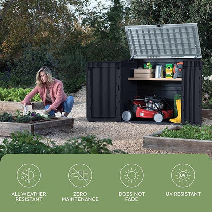 Keter Store-It-Out Prime 4.3 x 3.7 ft. Outdoor Resin Storage Shed with Easy Lift Hinges, Perfect for Yard Tools, Pool Floats and Garden Accessories, Black