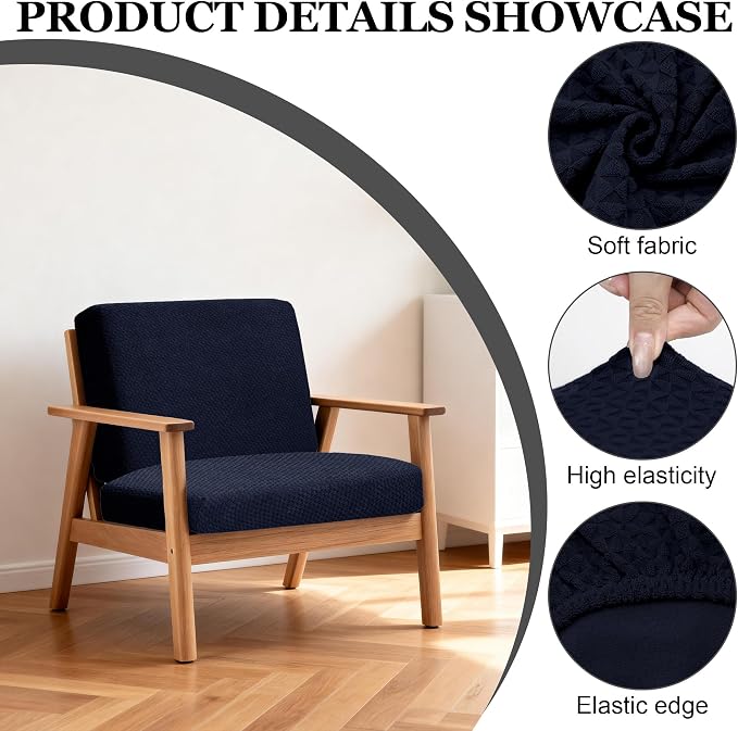 Cushion Covers, 4 Pack Stretch Slipcovers in Navy Diamond Jacquard