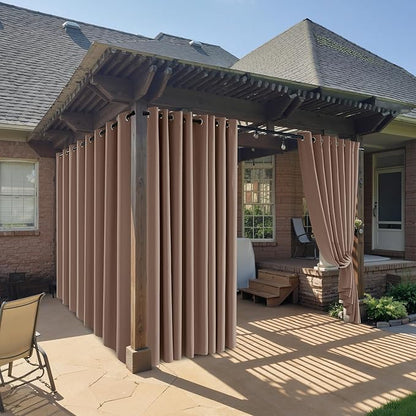 RYB HOME Outdoor Curtains for Patio Waterproof Block Sunlight Thermal Insulated Privacy Assured Thick Outside Curtains for Pergola, Cabana, Gazebo, W52" x L72", Mocha, 1 Panel