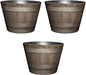 Classic Home and Garden Outdoor Round Whiskey Resin Flower Pot Barrel Planter, Distressed Oak Brown, 20.5" (Pack of 3)