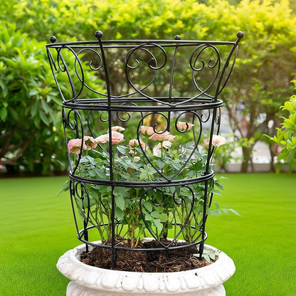 Trellis Peony Cage Obelisk, Black Metal, 24.6 x 17 Inches