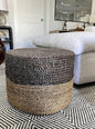 S & L Homes Pouf Ottoman - 100% Jute Braided Footrest Pouf Hand Knitted Traditional Cord Boho Pouffe for Living Room, Bedroom, Nursery, Patio, Lounge Colorblock - Natural Brown (20”x20”x10”)