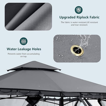 MASTERCANOPY Outdoor Garden Gazebo for Patios with Stable Steel Frame and Netting Walls (9x9,Dark Gray)