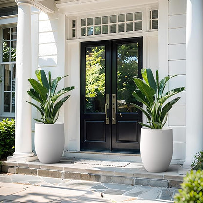 Kante 21.7 Inch Tall Concrete Planter, Large Indoor Outdoor Plant Pot with Drainage, Smooth White Finish with Painted Interior, Ideal for Porch, Home, Garden, Patio