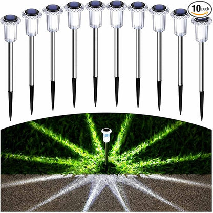 Solar Pathway Lights 10 Pack Christmas Solar Lights Outdoor Waterproof 6000K Cold White Yard Lighting, LED Stainless Steel Stake (Pink, 10 Pack)