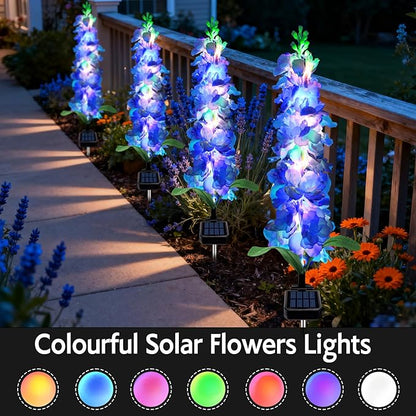 Solar Garden Lights, Solar Blue Delphinium Flowers Lights 8 Pack 160 LEDs, Waterproof Outdoor Light Two Lighting Modes for Outside Wedding Party Garden Yard Patio Lawn Decor