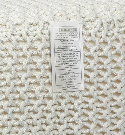 COTTON CRAFT Braided Cube Pouf - Hand Knitted Cotton Cord Cable Dori Ottoman - Foot Stool - Floor Pouf - Footrest - Portable Lightweight Accent Seat - Living Room Bedroom Dorm - 15 x 15 Square - Ivory