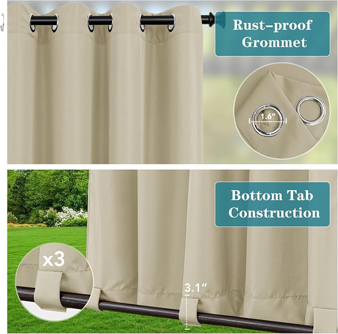 HolidayIdeas Outdoor Curtains for Patio Waterproof 4 Panels 110x84 - Image 2