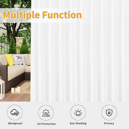 Easy-Going Outdoor Patio Curtains Detachable Tab Top Windproof Weatherproof Curtain for Cabana, Porch, Pergola and Gazebo, Tab Bottom Drape, 2 Panels, 110W x 120L inch, White