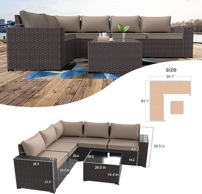 Kullavik 9 Pieces Outdoor Patio Furniture Set,PE Wicker Rattan Sectional Sofa Patio Conversation Sets with Swivel Rocking Chairs Set,Sand