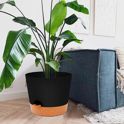 GARDIFE 12 inch Plant Pots, planters, Self Watering Pots, Large Plastic Flower pots with Deep Reservior and High Drainage Holes for Indoor Outdoor Plants and Flowers, Black