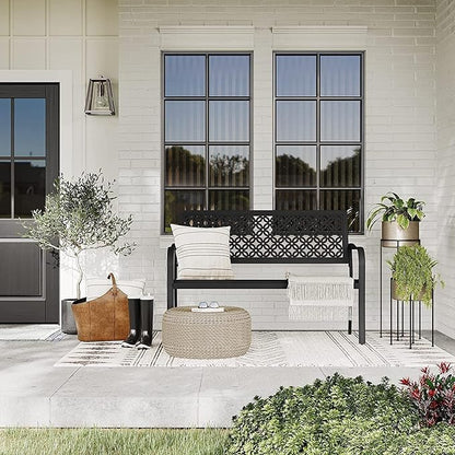 Grand patio 50" Outdoor Bench, Garden Benches with Anti-Rust Metal Powder Coated Frame, Patio Bench for Front Porch Park Outside Furniture Decor, Black