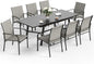 9 Piece Patio Dining Set for 8, Rectangular Extendable Dining Table, 8 Metal Brown Chairs, Outdoor Table and Chairs Set for Lawn Backyard and Deck