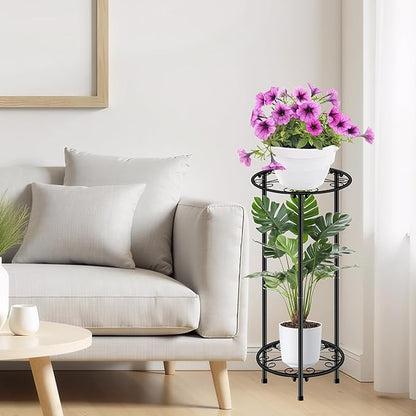 CASIMR Plant Stand Indoor Outdoor, Metal Rustproof Flower Shelf 2 Tier 23.9 inch, Tall Multiple Plant Pot Holder Rack for Garden Patio Living Room Corner Balcony, 2 Pack Black