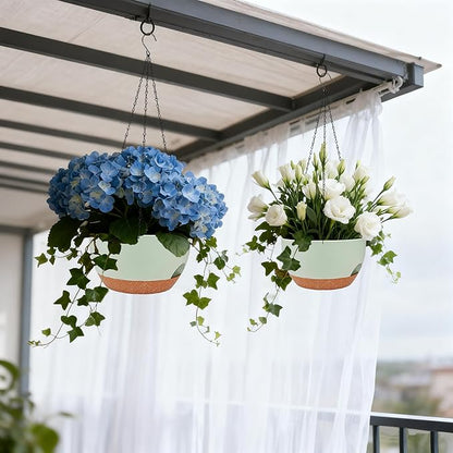 Set of 4-8 Inch Self Watering Hanging Planters for Indoor Outdoor，Hanging Plant Pots with Drainage & Removable Tray, Hanging Pots Holder for Ivy, Pothos, Ferns, Balcony & Patio, Green Brown