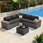 ALAULM 6 Pieces Patio Furniture Set, Oversized Seat/Armrest and High Back Wicker Sectional Furniture Set with Thick Cushion for Backyard, Garden, Black